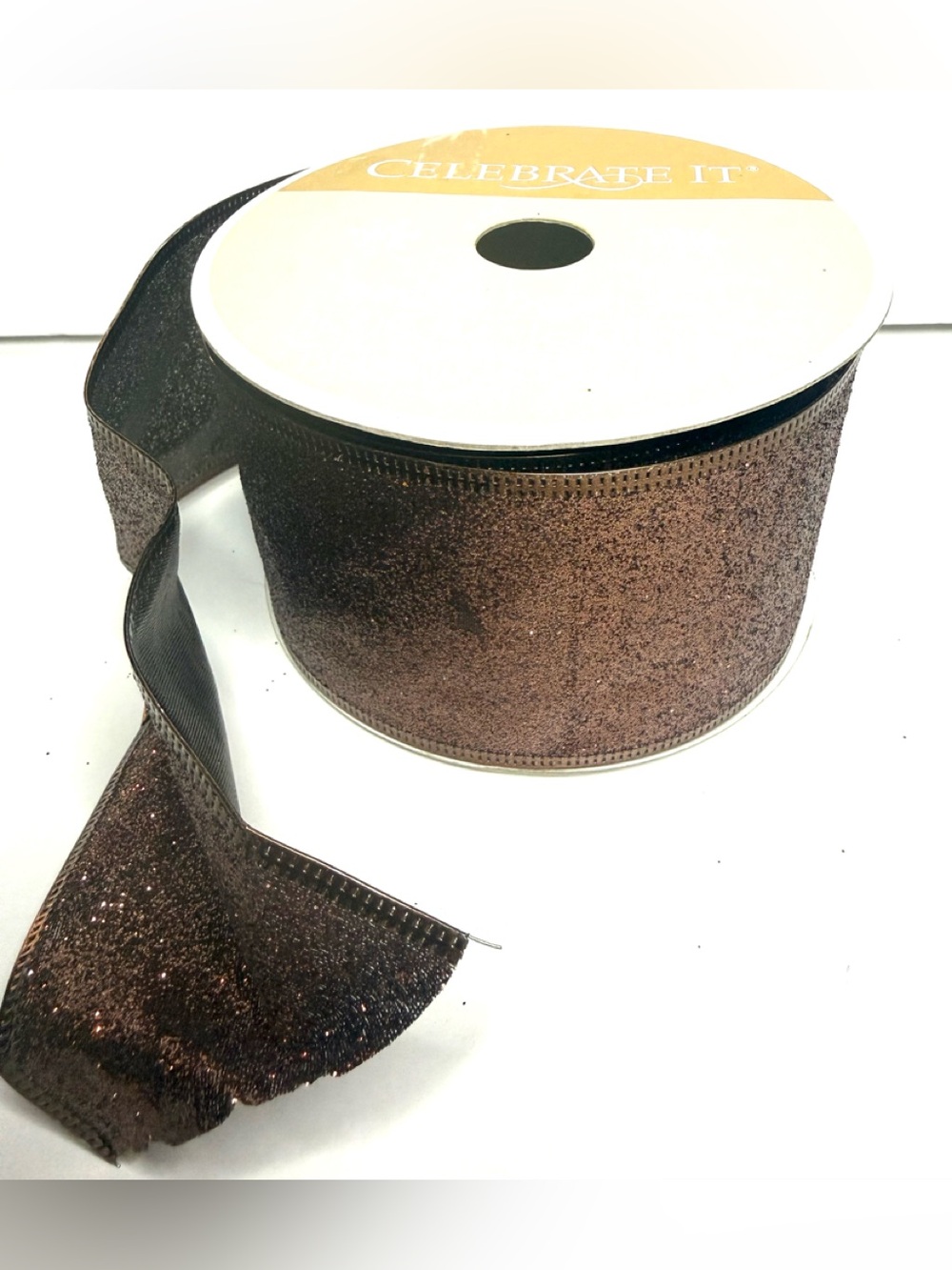 Celebrate It Glittered Brown Ribbon Garland
